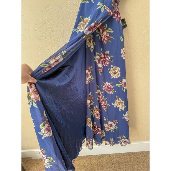 Lulus Always There For Me Navy Blue Floral Print Wrap Maxi Dress - Picture 7 of 8
